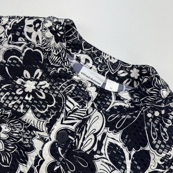 Alfred Dunner Blazer Button Down Clear Vinyl Sequins Pockets Navy White Size 14 - Picture 12 of 15